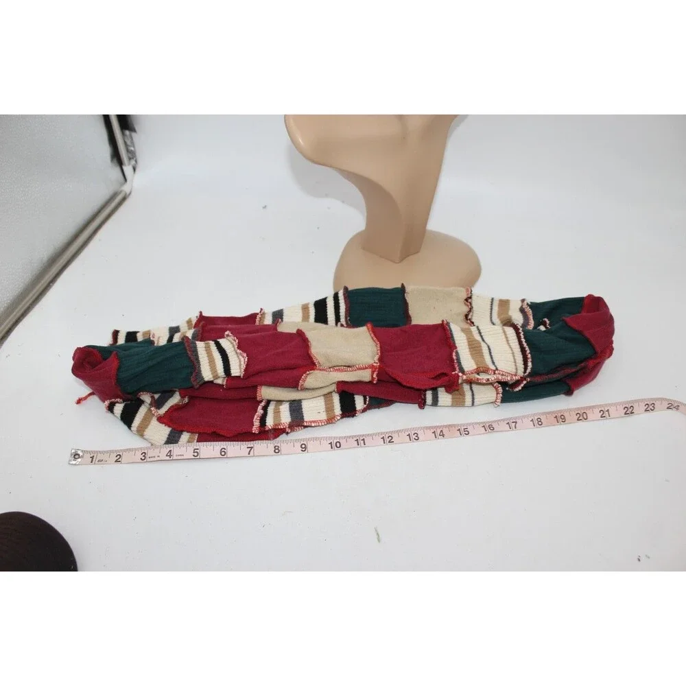 Scarf Upcycled Green Red Ivory Sweaters Winter Scarf Soft Warm 8' Long Handmade